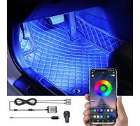 TABEN Kit d'éclairage ambiant de Fosse de Pied de voiture RGB APP Control 16,7 Millions de Couleurs Son Musique Sync Chargeur voiture+USB Filaire Pied Fosse atmosphérique Lampe DC 12V