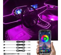 TABEN Kit d'éclairage ambiant de Voiture 5 m Fibre Optique 64 Couleurs Bluetooth APP contrôle USB lumière d'ambiance de Voiture, Bricolage 16 Millions RVB Multicolore Son Musique synchronisation 12 V
