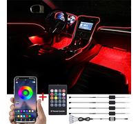 TABEN Kit d'éclairage ambiant de voiture, 5 mètres de fibre optique intégrée multicolore Footwell Éclairage d'ambiance Music Sync Sound Active, télécommande et contrôle d'application Bluetooth 12V-24V