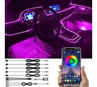 TABEN Kit d'éclairage ambiant de voiture 6 m fibre optique 64 couleurs Bluetooth APP contrôle USB lumière d'ambiance de sol de voiture bricolage RVB multicolore son actif synchronisation de la musique