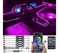 TABEN Kit d'éclairage ambiant de Voiture 8 m Fibre Optique 64 Couleurs RF Télécommande + APP Contrôle USB Lumière d'ambiance de Pied de Voiture, Bricolage 16 Millions RVB Multicolore Son Musique Sync
