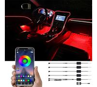 TABEN Kit d'éclairage ambiant de Voiture, 8 mètres de Son de Rythme de synchronisation de Musique Multicolore intégré à Fibre Optique, contrôle d'application Bluetooth, DC 12V-24V