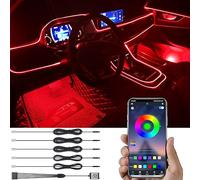 TABEN Kit d'éclairage d'ambiance de Voiture Music Sync Multicolore RVB 16 Millions de Couleurs 6 mètres Fibre Optique USB Kits d'éclairage d'ambiance, Son Actif et sans Fil Bluetooth APP Control 12V