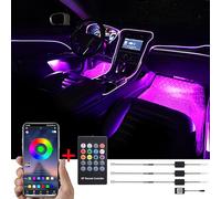 TABEN Lumière ambiante APP Contrôle + Télécommande RVB Lampe d'ambiance de Voiture Soft DIY Refit 4m Bande de Fibre Optique 64 Couleurs Éclairage intérieur Lumière décorative 1W DC 12V-24V
