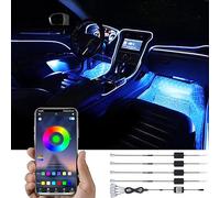 TABEN Lumière ambiante intérieure de Voiture 64 Couleurs APP Contrôle Kit de lumière de Voiture de décoration de Pied Kit de lumière de Fibre de néon étanche à l'eau Fibre Froide 1W DC 12V-24V 5m