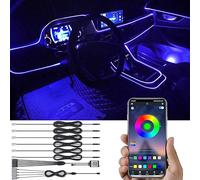 TABEN Voiture lumière ambiante APP contrôle lumière décorative Lampe Bricolage Refit Flexible Fibre Optique Tuyau 64 Couleurs intérieur Plancher éclairage atmosphère lumière 1W DC 12V 8m