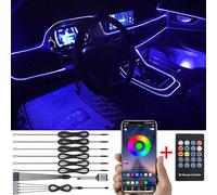 TABEN Voiture Lumière Ambiante RGB Télécommande + APP Contrôle Lampe Décorative Lampe DIY Refit Flexible Fibre Optique Tuyau 64 Couleurs Intérieur Footwell Éclairage Atmosphère Lumière 1W DC 12V 8m