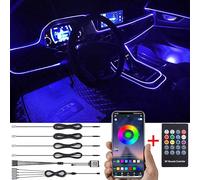 TABEN Voiture Lumière Ambiante RGB Télécommande + APP Contrôle Lampe Décorative Lampe DIY Refit Flexible Fibre Optique Tuyau 64 Couleurs Intérieur Footwell Éclairage Atmosphère Lumière 1W DC 12V 5m