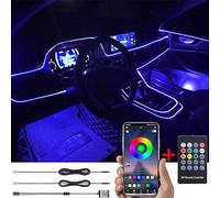 TABEN Voiture Lumière Ambiante RGB Télécommande + APP Contrôle Lampe Décorative Lampe DIY Refit Flexible Fibre Optique Tuyau 64 Couleurs Éclairage Intérieur Atmosphère Lumière 1W DC 12V 3m