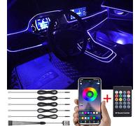 TABEN Voiture Lumière Ambiante RGB Télécommande + APP Contrôle Lampe Décorative Lampe DIY Refit Flexible Fibre Optique Tuyau 64 Couleurs Éclairage Intérieur Atmosphère Lumière 1W DC 12V 6m