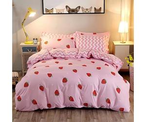 Tabeskly Fraise Rouge Fille Enfant Housse De Couette Parure De Lit 1 Personne Rose 135x200cm