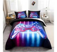 Tabeskly Gaming Gamer Enfant Housse De Couette Ado GarçOn Parure De Lit 1 Personne Noir Violet 135x200cm