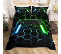 Tabeskly Gaming Gamer Enfant Housse De Couette Ado GarçOn Parure De Lit 2 Personne Noir Vert 200x200cm