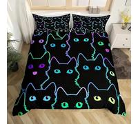 Tabeskly Mignon Chat Fille Enfant Housse De Couette Parure De Lit Noël 2 Personne Noir 200x200cm