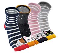 Tabi Japonaises Chaussettes pour Femme en Coton Tong Flip-Flop Sabots - 2 Orteils Motif Sakura, Taille 35-41, 4 Paires