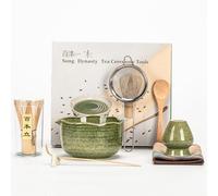 TABKSOLA Lot de 7 pièces à matcha de 600 ml, bol à matcha à 70 dents, serviette à thé décorative, passoire, porte-balai, porte-cuillère, pour la maison, le bureau et comme cadeau, vert