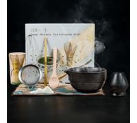 TABKSOLA Macha Tea Set de thé pour les amateurs de matcha avec fouet en bambou Chasen Fouet en céramique Bol Chawan Bowl Bec verseur Chashaku Cuillère Passoire Préparation Accessoires Coffret cadeau