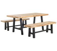 Table 170x80 cm et 2 Bancs de Jardin en Bois d'Acacia Noir et Bois Clair Sc
