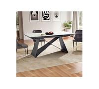 Table 180-260 cm en céramique effet marbre blanc pied métal - BLUNSKI