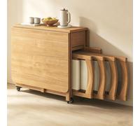 Table à Abattant Pliante en Bois Massif avec Tiroir de Rangement | 4 sièges, format 1,4 m, surface extensible, adaptée à cuisine, salle à manger et salon(Natural)