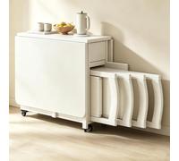 Table à Abattant Pliante en Bois Massif avec Tiroir de Rangement | 4 sièges, format 1,4 m, surface extensible, adaptée à cuisine, salle à manger et salon(White)