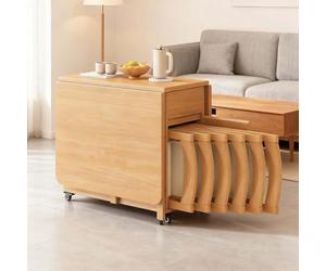 Table À Abattant Rétractable en Bois Massif avec Tiroir De Rangement, for Salon, Hospitalité, Bureau Portable Extensible Robuste Et Facile À in,1.4m