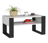 AKORD Table de Salon avec Une étagère DOMI | L92xH45xP53 cm | Table Basse Design Moderne | Tables Basses de Salon | Tableau Meuble de Rangement | Panneau Stratifié 16mm | Blanc + Pieds Noirs