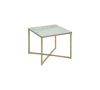 Toilinux - Table à café carrée effet marbre en verre et métal - L. 50 cm x H. 42 cm - Doré et blanc - Alysé Blanc G