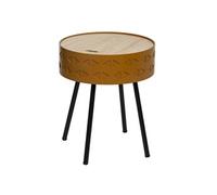 Atmosphera - Table d'appoint coffre Shiro - Jaune moutarde - Diam. 38 x H. 45 cm