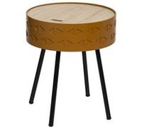 Atmosphera - Table d'appoint coffre Shiro - Jaune moutarde - Diam. 38 x H. 45 cm