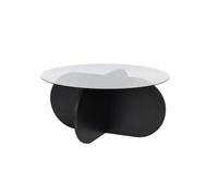 Table à café élégante, 75 x 35 x 75 cm, 100% Verre trempé et Panneau de Particules revêtu de mélamine, Design élégant Noir et Transparent pour Les espaces de Vie Modernes
