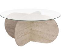 Hanah Home - Table basse ronde en verre Aeris travertine, verre transparent Travertine, verre transparent