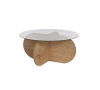 Table à café élégante, chêne Saphir et fumé, 75 x 35 x 75 cm, Plateau en 100% Verre trempé, 100% mélamine, épaisseur 18 mm, Design Moderne pour Salon