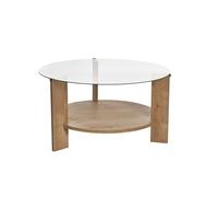 Table à café élégante, chêne Saphir et Transparent, 75 x 40 x 75 cm, Dessus en 100% Verre trempé, Cadre 100% mélamine, Design Durable et Moderne