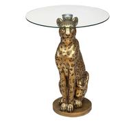 Table à café ""Leopard"" en résine & verre trempé D40cm doré - Atmosphera Créateur d'intérieur