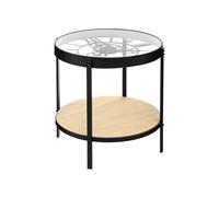 Table à café pendule mécanique en fer et verre trempé - l. 50,5 x l. 50,5 x h. 49 cm --