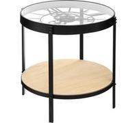 Table à café pendule mécanique en fer et verre trempé - l. 50,5 x l. 50,5 x h. 49 cm --