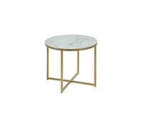 Toilinux - Table à café ronde effet marbre en verre et métal - Diam. 50 cm x H. 42 cm - Doré et blanc - Alysé Blanc