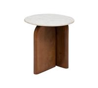 PEGANE Table à café, Table d'appoint en Bois de manguier Marron et marbre Coloris Blanc - diamètre 51 x Hauteur 56,5 cm