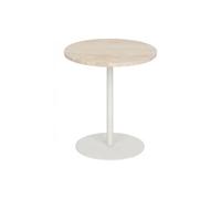 Table à café Table d'appoint ronde en travertin et métal blanc - Diamètre 40 x Hauteur 45 cm - -