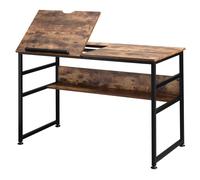 HomCom Table à dessin inclinable – Plateau relevable/étagère, panneaux aspect vieux bois, métal noir
