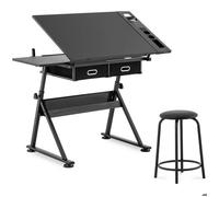 Fromm & Starck Table À Dessin Bureau Planche Table D’Architecte Architecte Inclinable Professionnelle Star_Desk_08 (Plateau 115 x 60 cm, 0-70°, Haut. 65-90,5 cm, 2 Tiroirs, Tabouret)