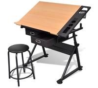 Table à Dessin Inclinable 2 Tiroirs et Tabouret Bureau d'Ecriture vidaXL