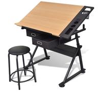 Table à dessin inclinable avec 2 tiroirs et tabouret - VIDAXL