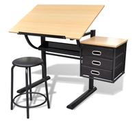 vidaXL Table à dessin inclinable 3 tiroirs avec tabouret rembourré MDF 119,5 x 60 x 77,5 cm