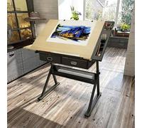 Table a Dessin Réglable avec Rangement et Inclinaison, Poste de Travail | Pour Peinture Debout, Plateau Inclinable de 0 à 80°, Hauteur Réglable de 78 à 93 cm, Bureau Dessin avec Plateau en HDF