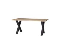 Table à dîner en chêne massif beige, rectangulaire, 4 places, pied en métal - Woood, Tablo - 180x90x75 cm