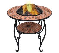 Table à feu mosaïque céramique terre cuite 68 cm, brasero rond en acier avec plateau pour boissons, protection anti-étincelle et tisonnier, pour jardin et terrasse