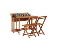 Table à Jardinière avec 2 Chaises de Bistro Jardin Terasse Patio Ensemble de Balcon Table à Jardinière Extérieur Marron Bois d'Acacia Massif