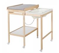 ROBA Table à Langer avec Baignoire Coulissante Baby Pool et Matelas à Langer Imperméable Gris - Bois Naturel / Blanc beige TU